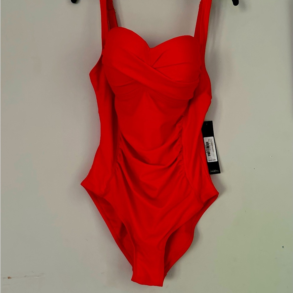 Nicole Miller STUDIO ruched bandeau one piece swimsuit tummy control NWT